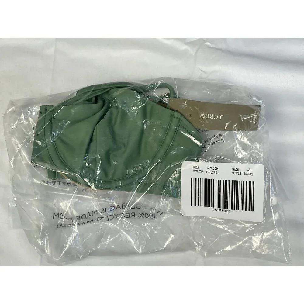 NWT J. Crew Green Balconette Underwire Bikini Top Womens Size 32B BX612 Swimsuit